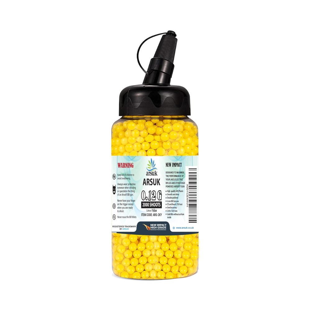 ARSUK Airsoft BB Pellets High Grade and Smooth Polished Plastic Paintballs Content (0.12g Bottle 2000 Yellow)