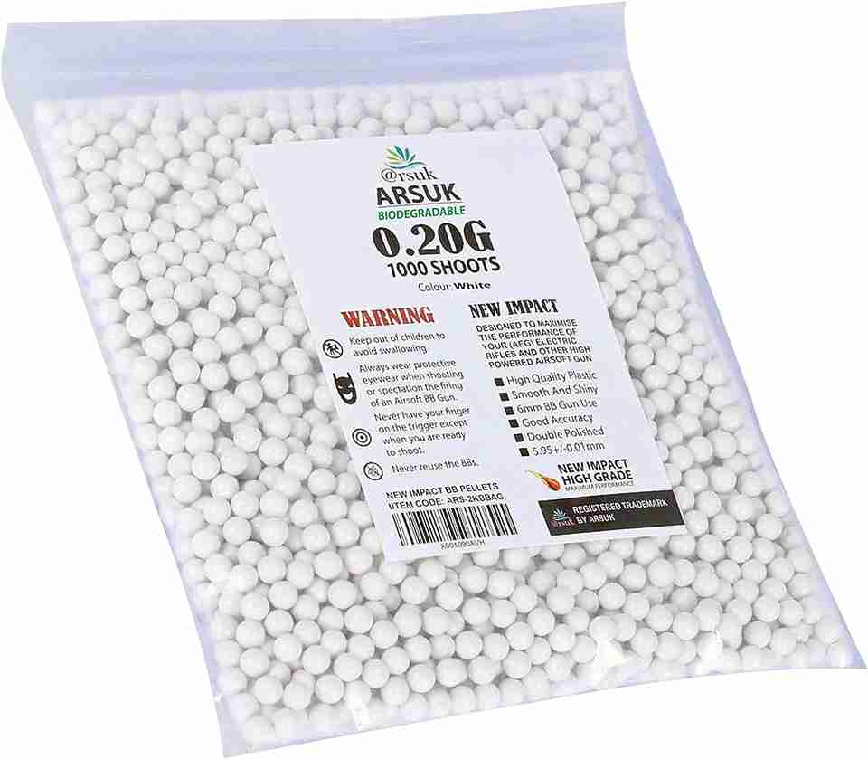 ARSUK Airsoft BB Pellets 6mm BBs 0.20g High Grade and Smooth Polished Plastic Paintballs Content 1000 Rounds