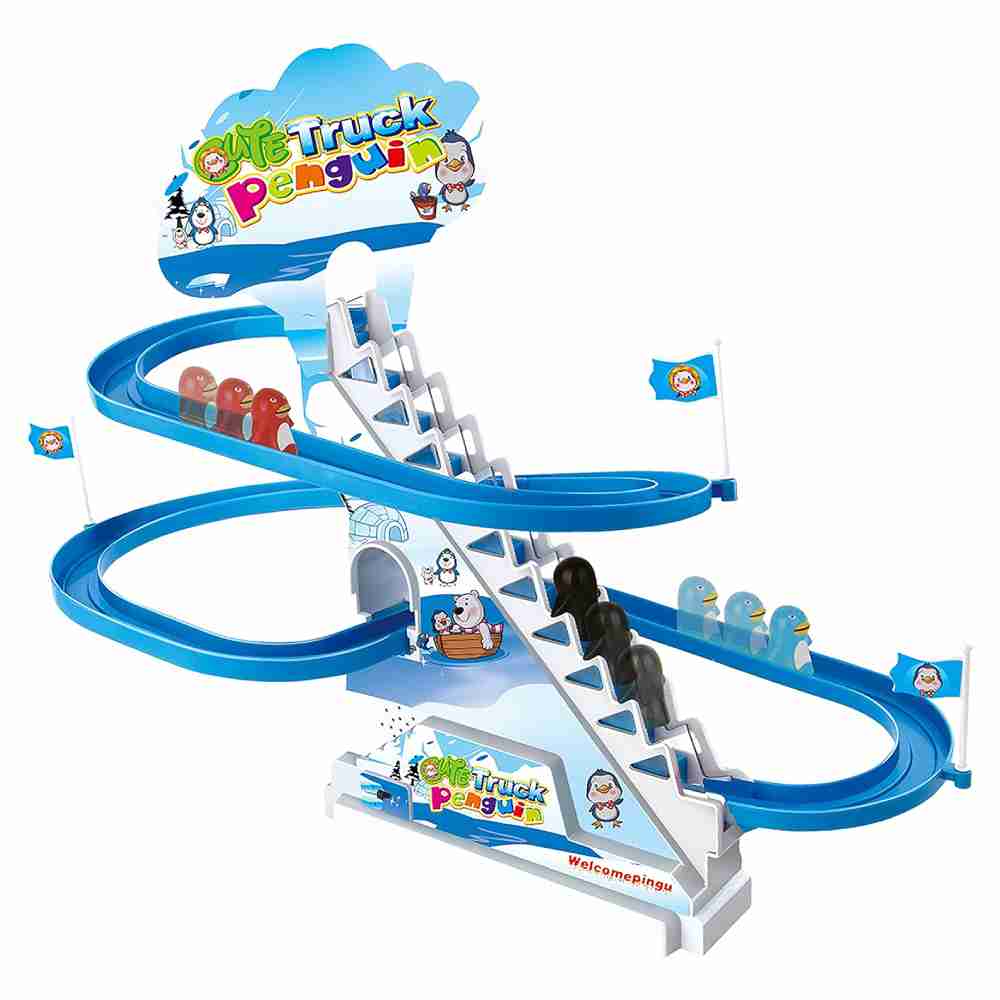 ARSUK Penguin Go Racer Playful Track Toy with Slide & Music, Climbing Stairs Toys for Toddlers and Kids