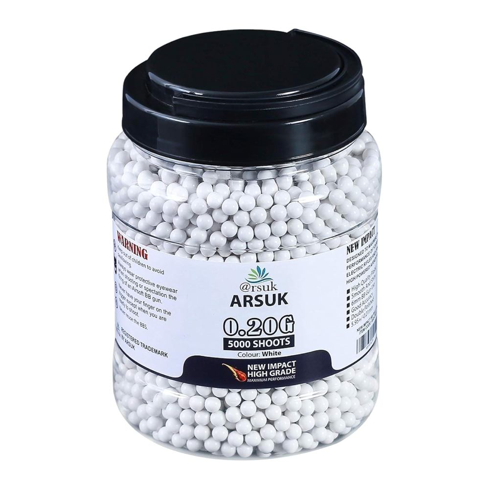 High-Grade 0.20g ARSUK Airsoft BB Pellets - 5000 Rounds, 6mm, White